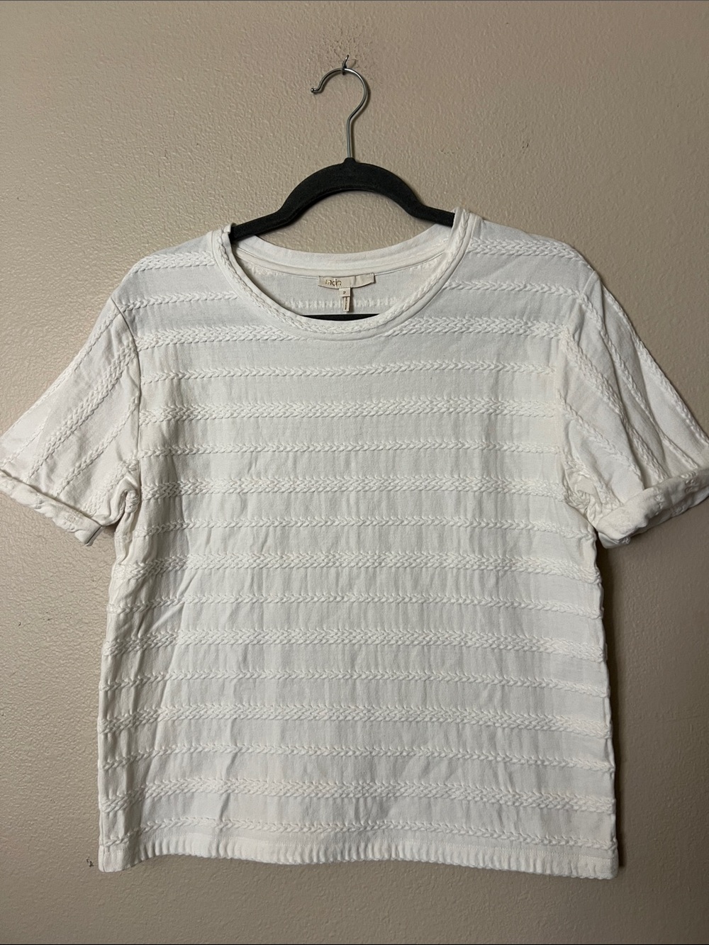 Maje Paris E15 Torino White Textured Cotton Short Sleeve Top – Size 2/M